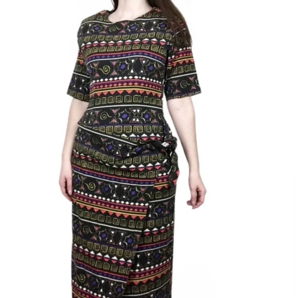Vintage tribal print faux wrap dress size medium boho